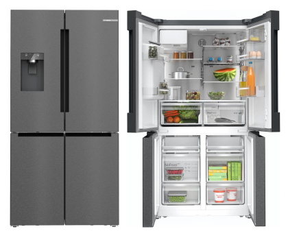 Lodówka Side by Side Lodówka Bosch KFI96AXEA Multidoor No Frost 183cm Czarna Stal Szczotkowana Dystrybutor Kostkarka WiFi 574L